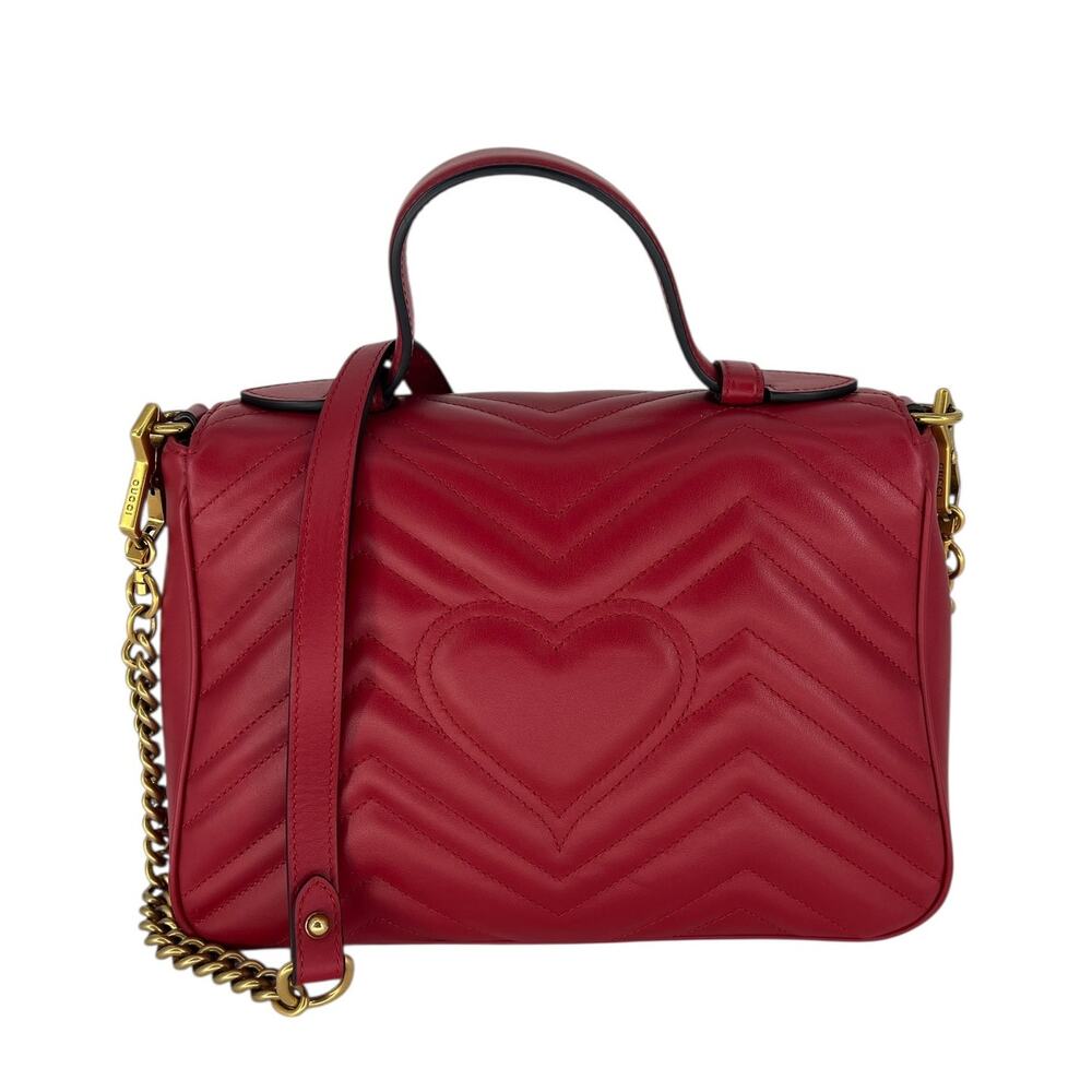Gucci GG Marmont Small Matelasse Leather Top Handle Bag Hibiscus Red - Picture 8 of 16